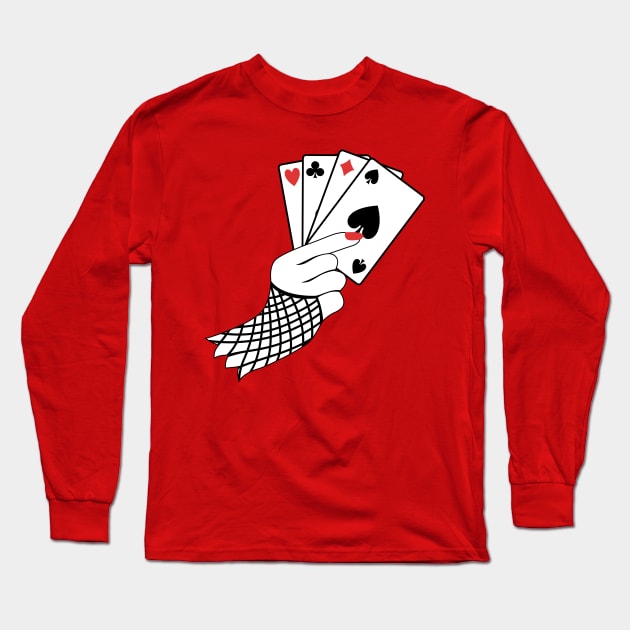 Playing Card Hand Long Sleeve T-Shirt by SWON Design